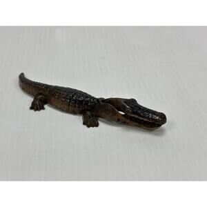 Antique Cold Painted Cast Iron Alligator Crocodile Nut Cracker Patina‎